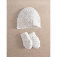Mamas & Papas Knitted Hat & Mitts Set (0-6 Mths) White