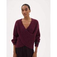 HUSH Wool Alpaca Rich Textured V Neck Jumper Dark Red