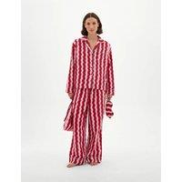 HUSH Brushed Cotton Rever Collar Pyjama Set Red Mix