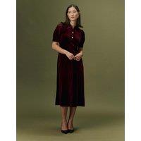 Ghost Velvet Button Front Midi Tea Dress Plum