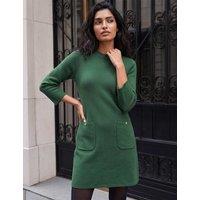 Roman Patch Pocket Asymmetric Neck Knee Length Dress Green Mix