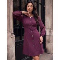 Roman Petite Button Through Knee Length Dress Burgundy Mix