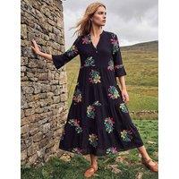 Roman Embroidered Floral Knee Length Tiered Dress Black Mix