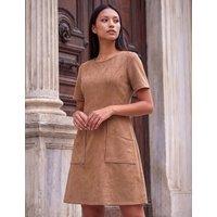 Roman Petite Stitch Detail Knee Length Skater Dress Tan