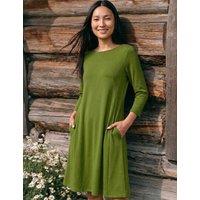 Roman Asymmetric Neck Knee Length Swing Dress Khaki Mix