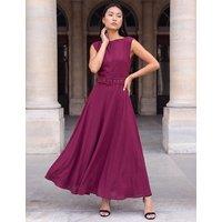 Roman Belted Asymmetric Neck Knee Length Dress Burgundy Mix