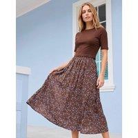 Roman Cotton Rich Floral Knitted Knee Length Dress Brown Mix