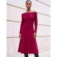 Roman Floral Bardot Knee Length Dress Red Mix