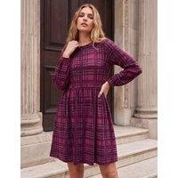Roman Checked Print Stretch Knee Length Dress Magenta