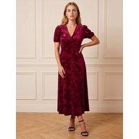 Roman Embossed Velvet Midi Dress Burgundy Mix