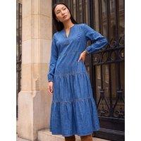 Roman Pure Cotton Tiered Knee Length Dress Denim Mix