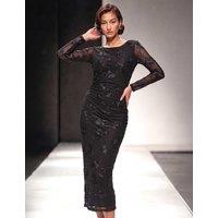 Roman Cornelli Stretch Mesh Knee Length Dress Black Mix