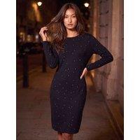 Roman Embellished Asymmetric Neck Knee Length Dress Black Mix