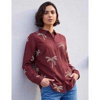 Roman Embroidered Palm Print Blouse Burgundy Mix