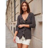 Roman Ribbed Frill Detail Top Charcoal Mix