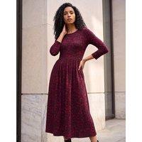 Roman Spot Print Asymmetric Neck Knee Length Dress Burgundy Mix