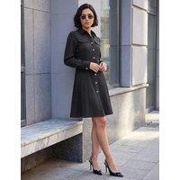 Roman Collared Button Through Knee Length Shirt Dress Black Mix