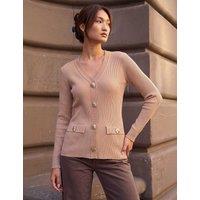 Roman Button Detail Knitted Top Camel Mix