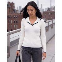 Roman Tipped Detail Ribbed Henley Top Ivory Mix