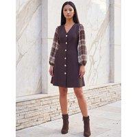Roman Petite Button Through Midi Dress Brown Mix