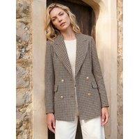 Roman Tweed Oversized Double Breasted Cropped Blazer with Wool Brown Mix