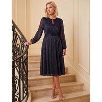 Roman Petite Crinkle Keyhole Midi Dress Navy Mix