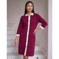 Roman Contrast Collar Knee Length Dress Burgundy Mix