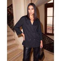 Roman Oversized Textured Cropped Blazer Black Mix