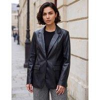 Roman Faux Leather Oversized Cropped Blazer Black Mix