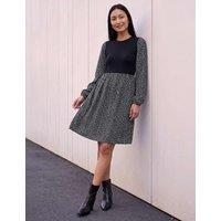 Roman Floral Fit and Flare Dress Black Mix