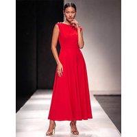 Roman Metal Work Crepe Midi Dress Red Mix