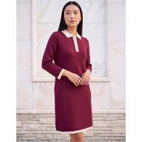 Roman Button Detail Asymmetric Neck Knee Length Dress Burgundy Mix