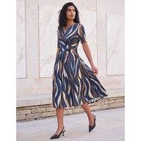 Roman Abstract Print Midi Wrap Dress Navy Mix