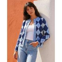 Roman Argyle Button Detail Cardigan Blue Mix