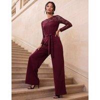 Roman Petite Lace 3/4 Sleeve Jumpsuit Burgundy Mix