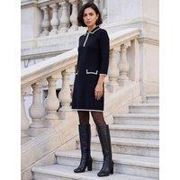 Roman Zip Up Collared Knitted Dress Black Mix