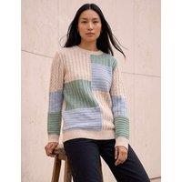 Roman Colour Block Cable Knit Jumper Ivory Mix