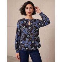 Roman Floral Regular Fit Keyhole Top Chocolate