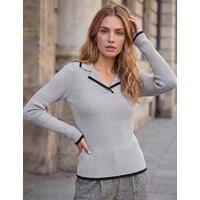 Roman Tipped Detail Ribbed Henley Top Grey Mix