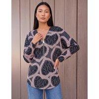 Roman Heart Print Zip Up Top Dusky Rose