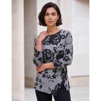 Roman Floral Collared Scarf Detail Top Grey Mix