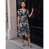 Roman Hanky Hem Knee Length Dress Black Mix