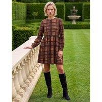 Roman Check Print Stretch Dress Brown Mix