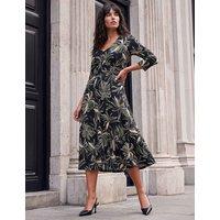 Roman Leaf Print Knee Length Dress Khaki Mix