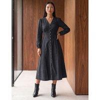 Roman Pure Cotton Button Through Midi Dress Black Mix