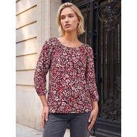 Roman Floral Collared Fitted Top Red Mix