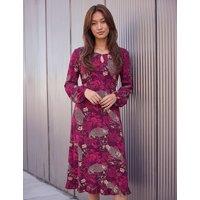 Roman Floral Keyhole Dress Burgundy Mix