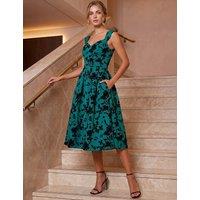 Roman Glitter Floral Flock Dress Teal Mix
