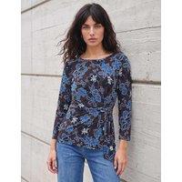 Roman Floral Side Tie Top Brown Mix