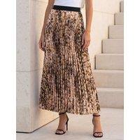Roman Printed Pleated Midi Skirt Camel Mix